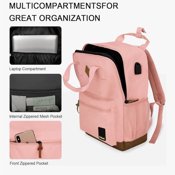 NWT Goloni Pink Laptop Backpack w/ USB Charging Port – Fits Up to 16”Laptop - Picture 5 of 8